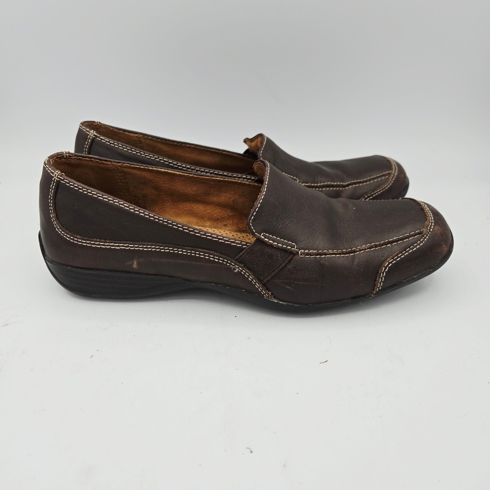 Natural Soul Womens‎ Brown Leather Slip On Loafer Shoes Size 8.5 Wide Comfort